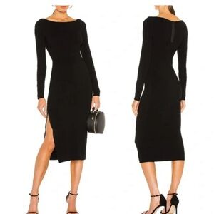 Alice + Olivia Black Sheath Dress with Long Sleeves and Bateau Neckline